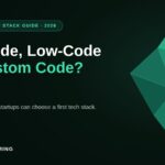 Zimozi cover graphic: startup tech stack, no-code, low-code or custom code
