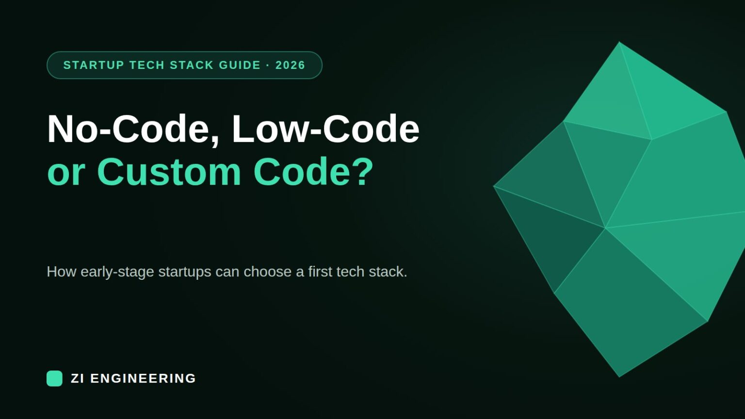 Zimozi cover graphic: startup tech stack, no-code, low-code or custom code